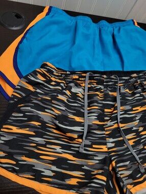 Lot of 2 Nike Womens Medium Tempo Running Shorts Camo Blue Orange Multi M